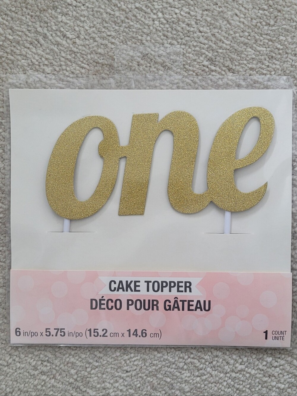 Gold 'One' Cake Topper - Glitter Birthday Cake Decoration